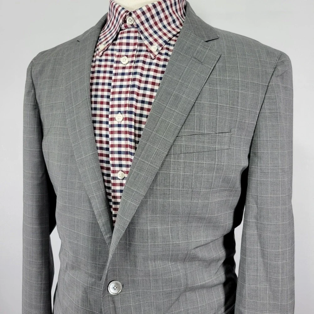 Hugo‎ Boss Men's Sport Coat Blazer Two Button Gray Glen Plaid Wool Size 42L